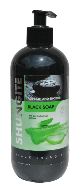 Schwarze Seife mit Schungit, Aloes, Kräuterextrakten, 500ml, rückfettend, pflegt hervorragend die Haut, Haare